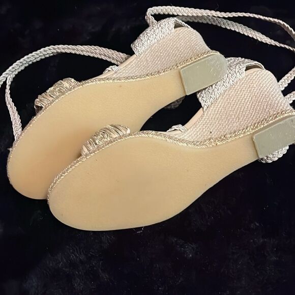 Via Spiga Jute & Wedge Gold Ankle Strap Sandals - Picture 8 of 10